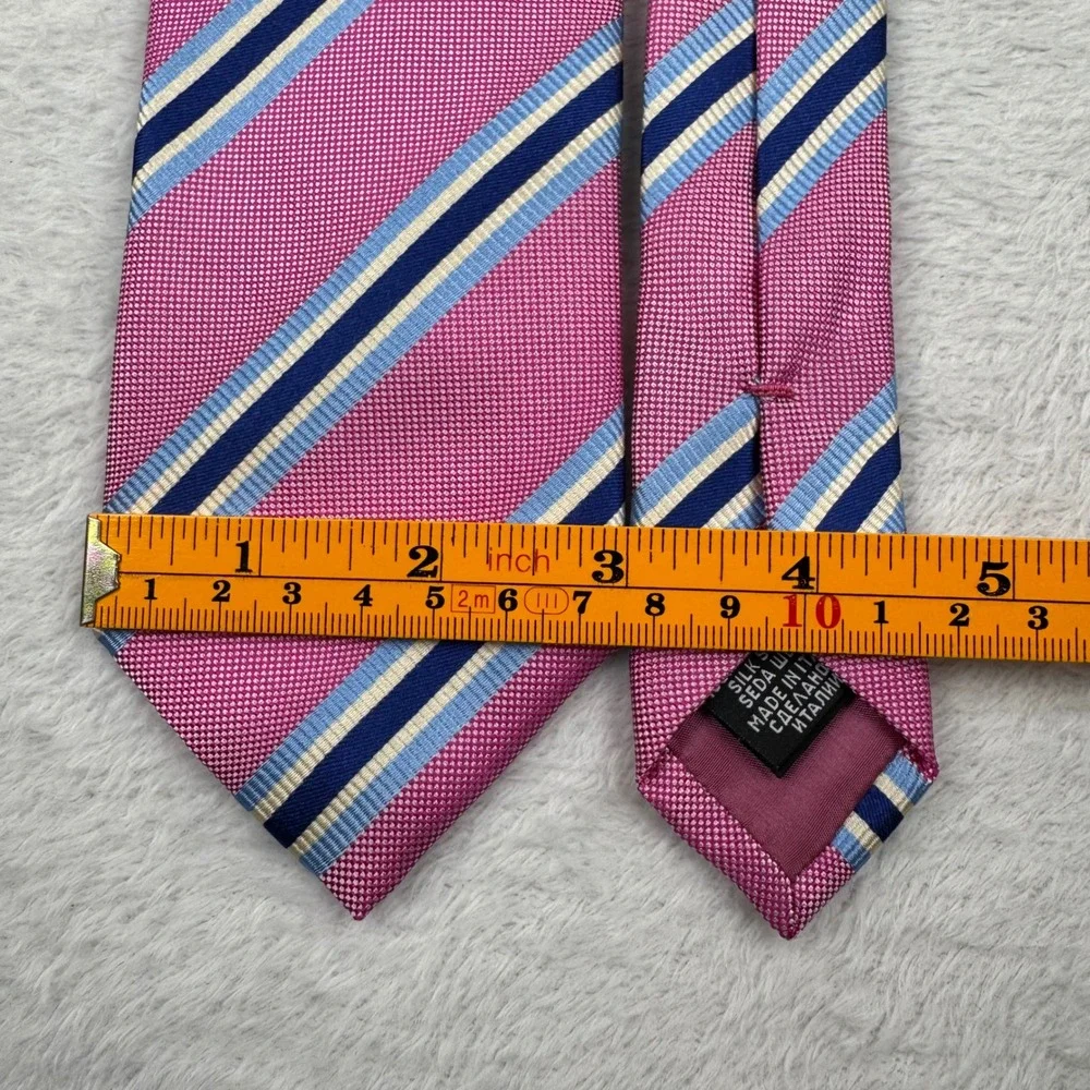 BOSS Hugo Boss Silk Tie Mens One Size Pink Navy Blue Striped Made in Italy